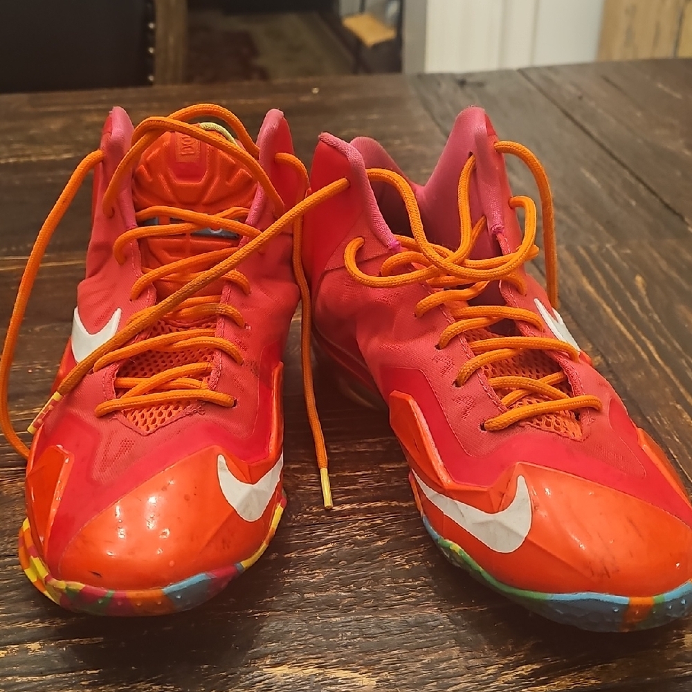 Nike Kids 7 Womens 8 Fruity Pebnles LeBron Red Basketball Shoes